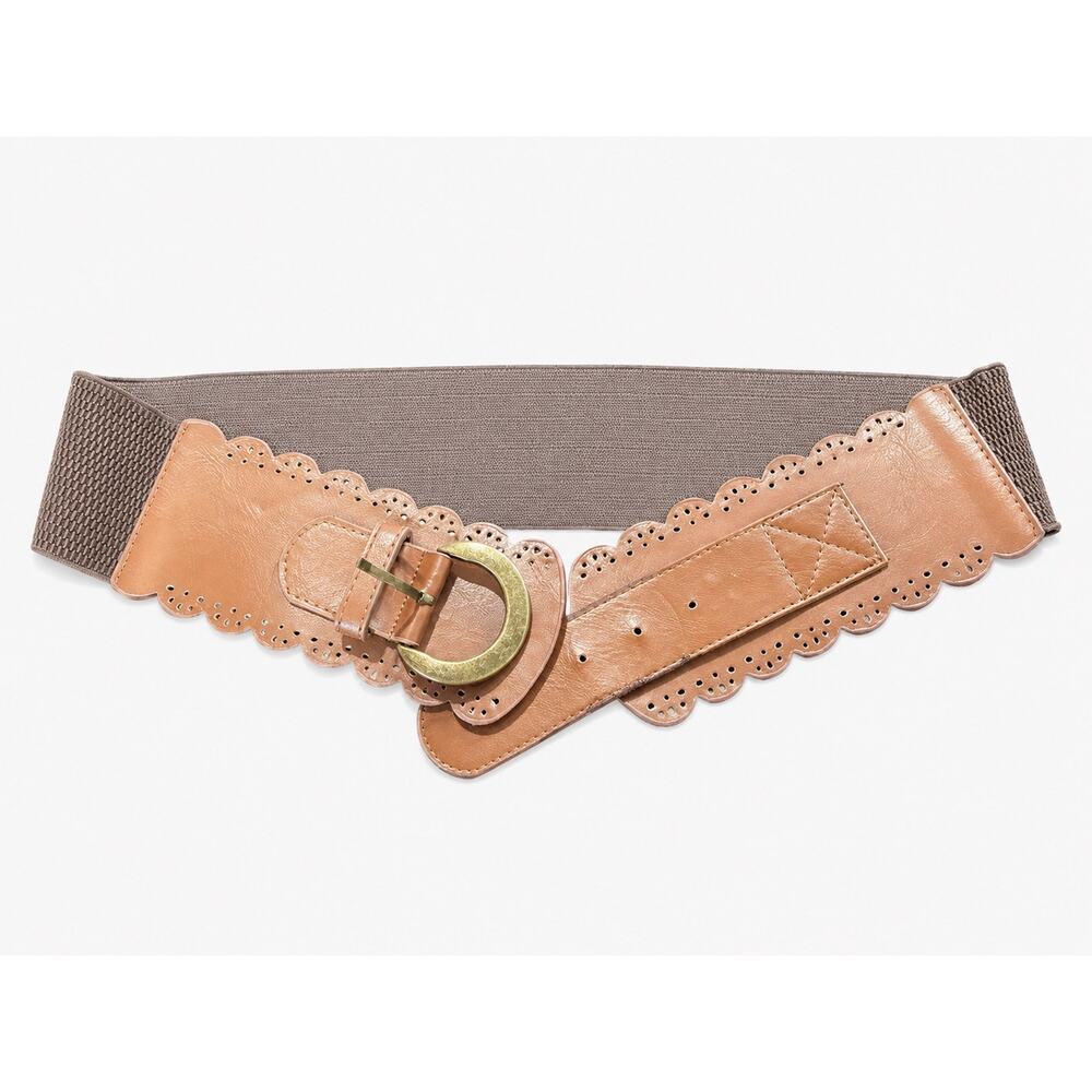 Paparatzi Studio Medium/Large Tan Scalloped Belt Western Boho Cowgirl Cinch